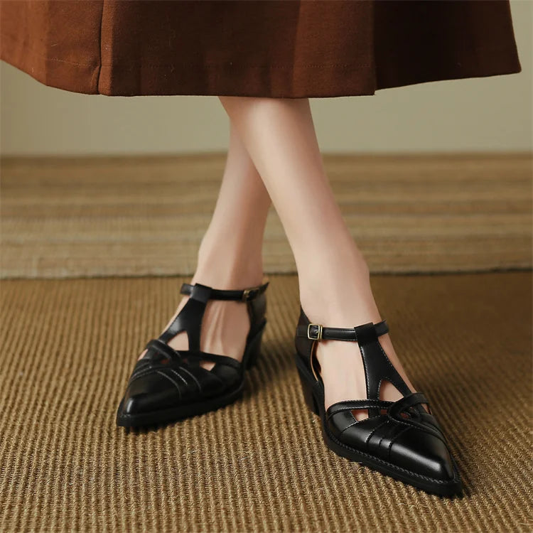 2024 Summer Women Shoes Pointed Toe Chunky Heel Shoes for Women Med-Heel Women Sandals Giadiator