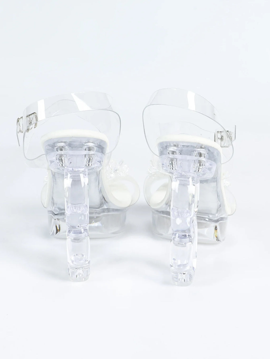 All Transparent PVC Shoes For Women Strange Style 12CM Summer Square Toe Platform High Heels White Crystal Evening Party Sandals