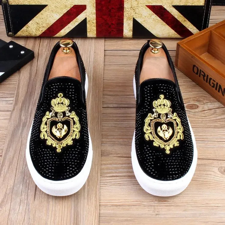 Men Tide Leather Casual Shoes Man Fashion Luxury Embroidery Flat Shoes Leisure Sneakers Loafers Shoes for Men