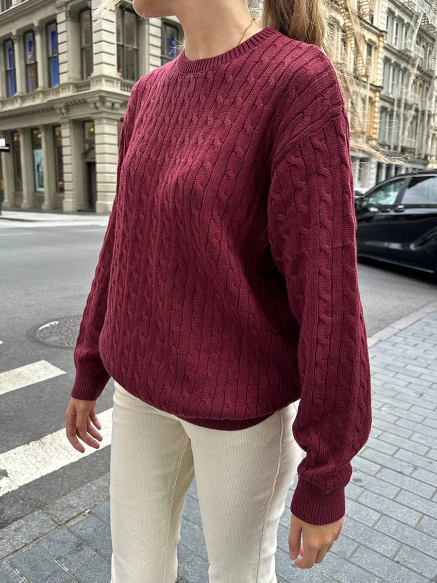 Twisted Flower Vintage Sweater Woman Autumn O-Neck Long Sleeve Pullover Preppy Style Casual Streetwear Jumper Sweaters Top Chic