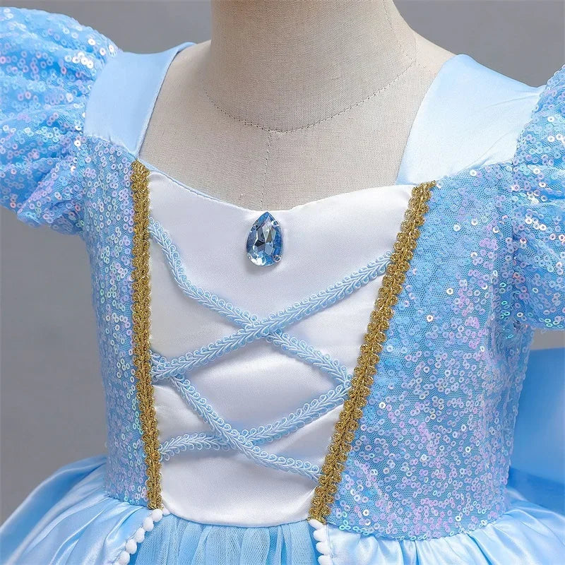 Cinderella Princess Costumes for Girls Halloween Disguise Carnival Cosplay Costume Kids Sequin Fluffy Mesh Evening Party Dresses