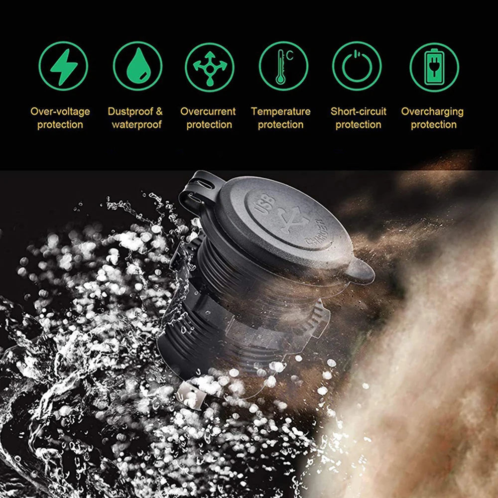 100W USB Outlet Car Charger Dual QC3.0 & PD 3 Ports USB C Socket with Voltmeter Touch Switch for Car Boat Marine Truck RV