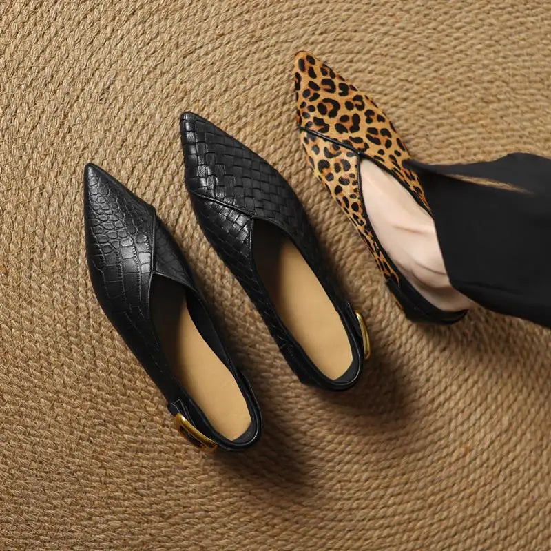 MORAZORA Size 34-43 Ins Genuine Leather Flats Women Pointed Toe Modern Shoes Leopard Flat Shoes Ladies Office Dress Shoes