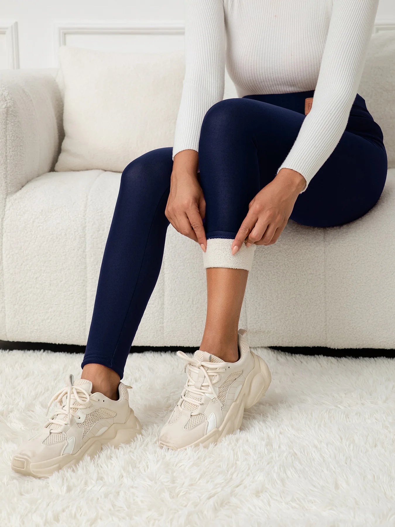 Women Leatherlabel Fleece High Waist Leggings Super Warm Winter Skinny Stretch Prevent Cold Leggings Casual Slim Pants