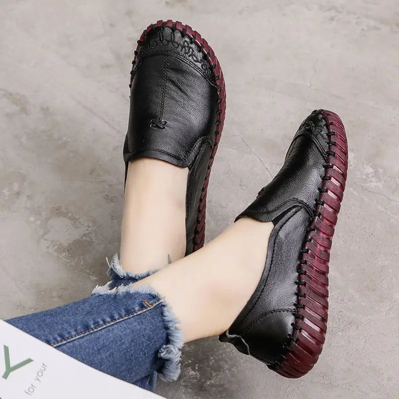 Black Wide Fit Women Shoe Female Loafers Designer Spring Shoes with Genuine Leather Upper 2022 New oxford Sneaker Woman Flats
