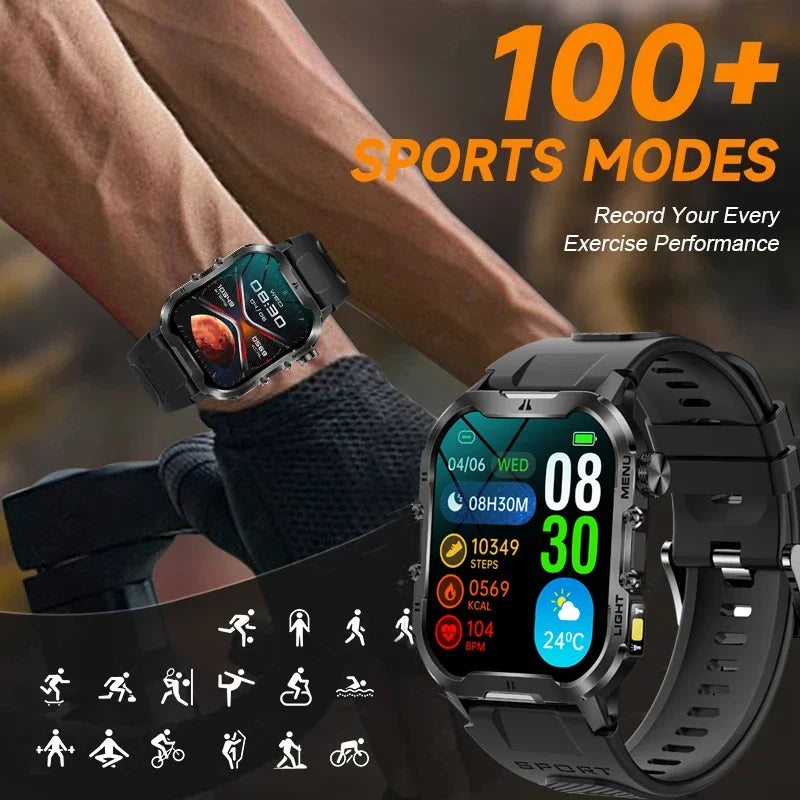 2024 New For Xiaomi Military Smart Watch Men Outdoor Sports Flashlight Fitness Watches Health Monitor 1.96" BT Call Smartwatch