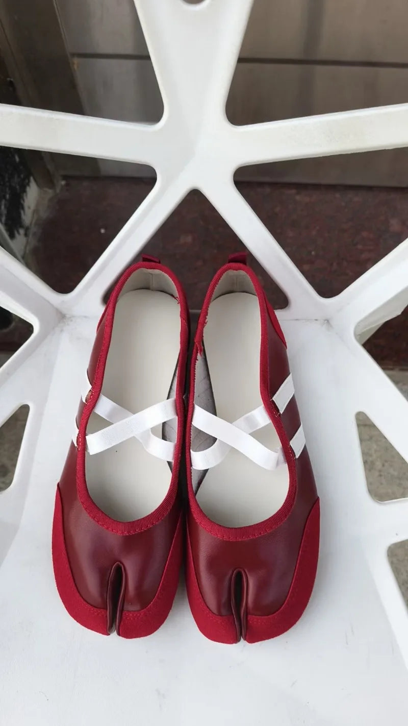 Cross Strap Tabi Flat Shoes Women Casual Fashion Design Mary Jane Shoes Slip-on Split Toe Ballet Shoes 2025 Summer Elegant New
