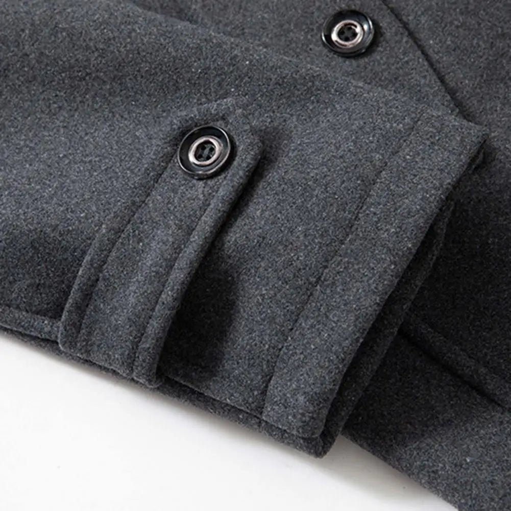 Stylish  Coat Temperament Zipper Buttons Coat Solid Color Autumn Winter Men Jacket for Business