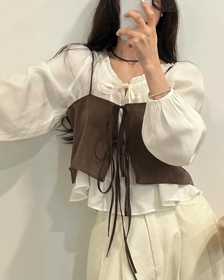 Chic Summer Loose ort Svel Vest Women's Faion Design Collar Tied Casual Versatile Layering Top Chinese Brand