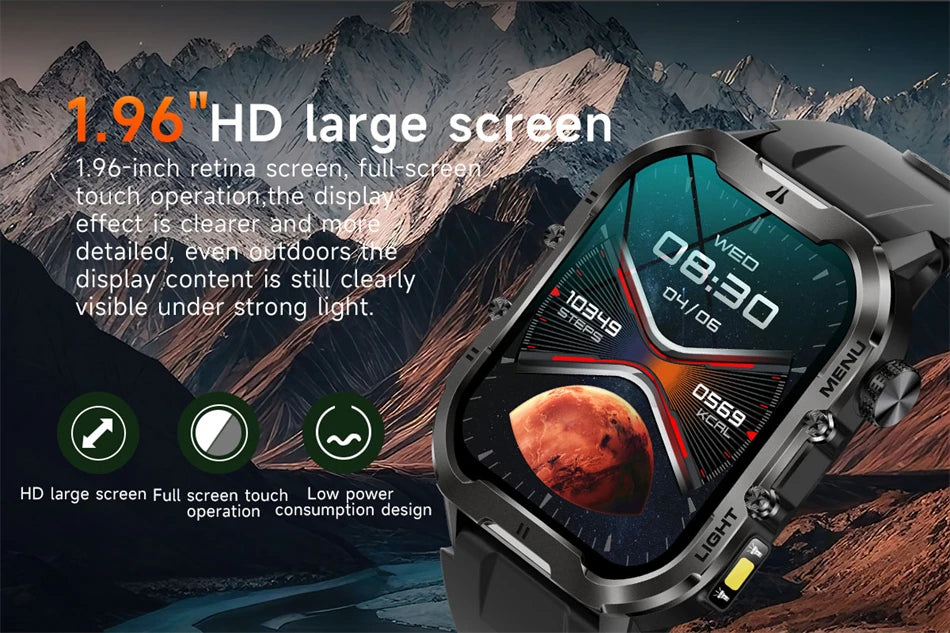 2024 New For Xiaomi Military Smart Watch Men Outdoor Sports Flashlight Fitness Watches Health Monitor 1.96" BT Call Smartwatch