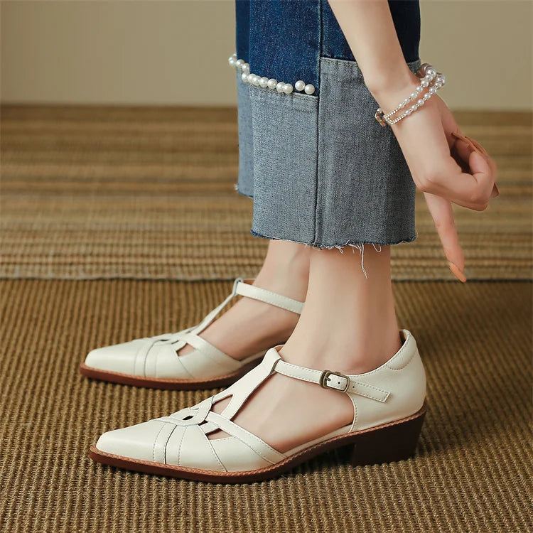 2024 Summer Women Shoes Pointed Toe Chunky Heel Shoes for Women Med-Heel Women Sandals Giadiator