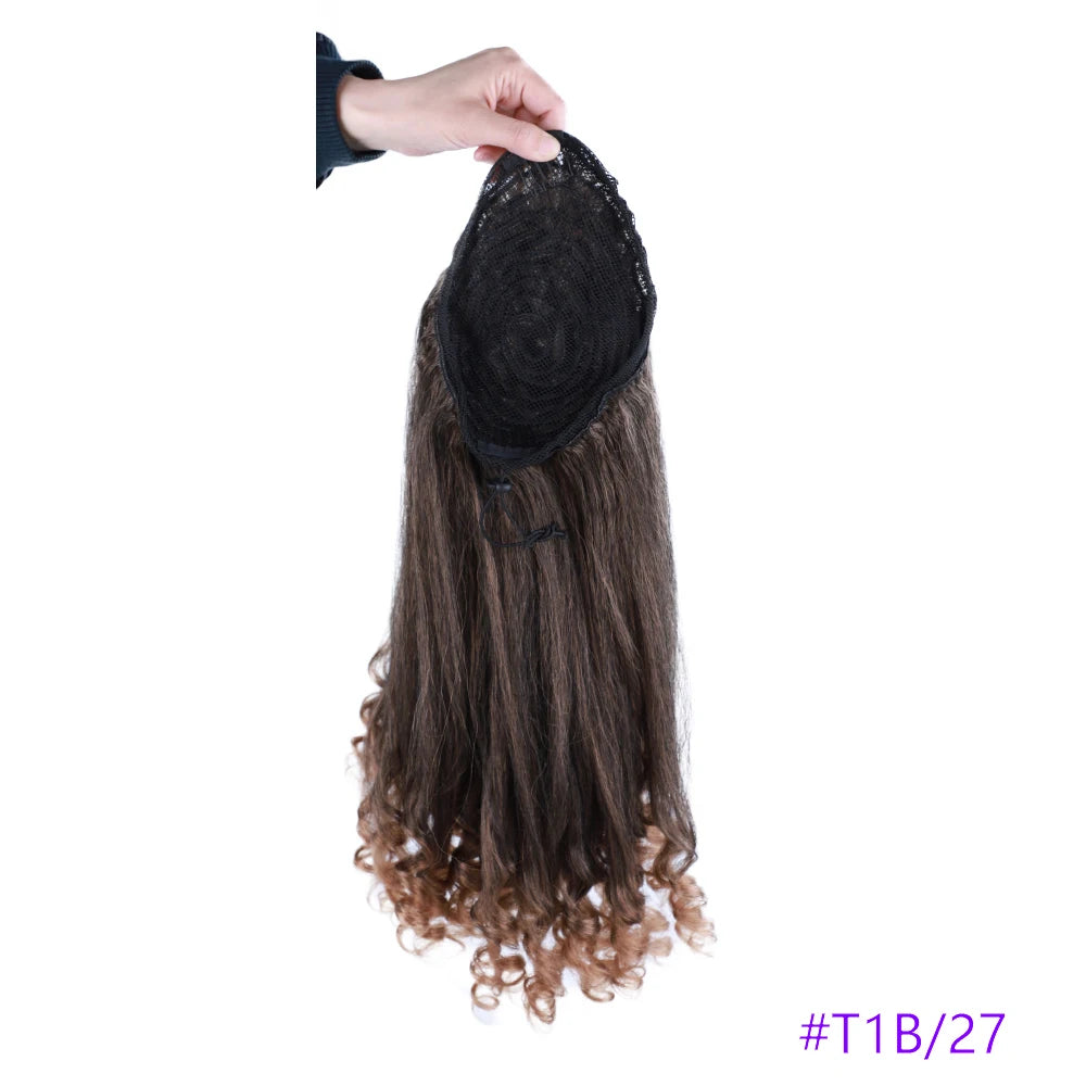 Synthetic Long Curly End Ponytail Extension Synthetic Draw-string Ponytail Clip-In Hair Extension For Women Natural Looking