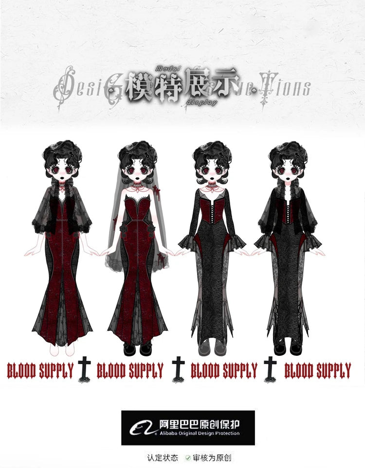 Original Gothic Love Velvet Flash Fishtail Dress 2025 Autumn New Japanese Sexy Girl Slim Elegant Long Halloween Lolita Dresses