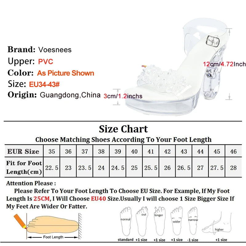 All Transparent PVC Shoes For Women Strange Style 12CM Summer Square Toe Platform High Heels White Crystal Evening Party Sandals