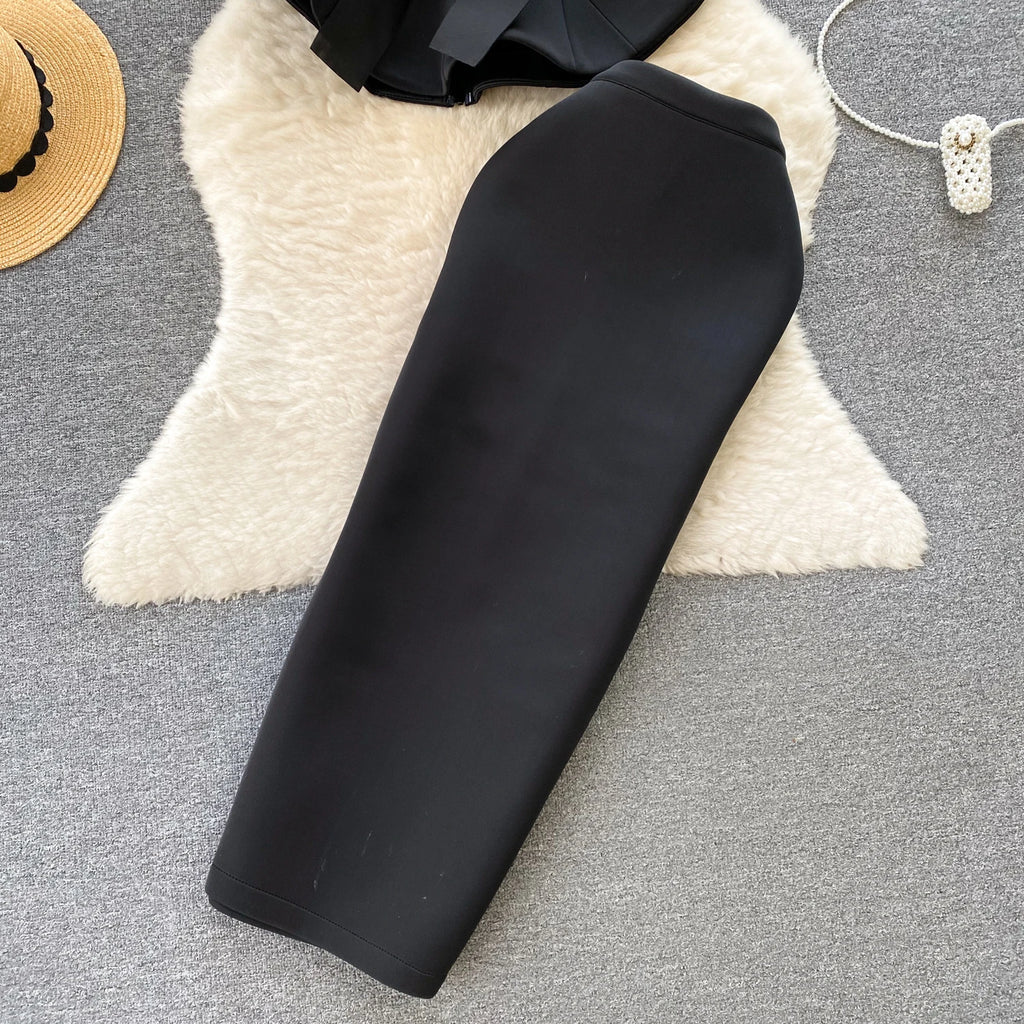 Sexy One-oulder Banded Waist Gown Set with Pleated Skirt Two-Piece Ensemble Courtly Sle Versatile Top f-length A-Line ...