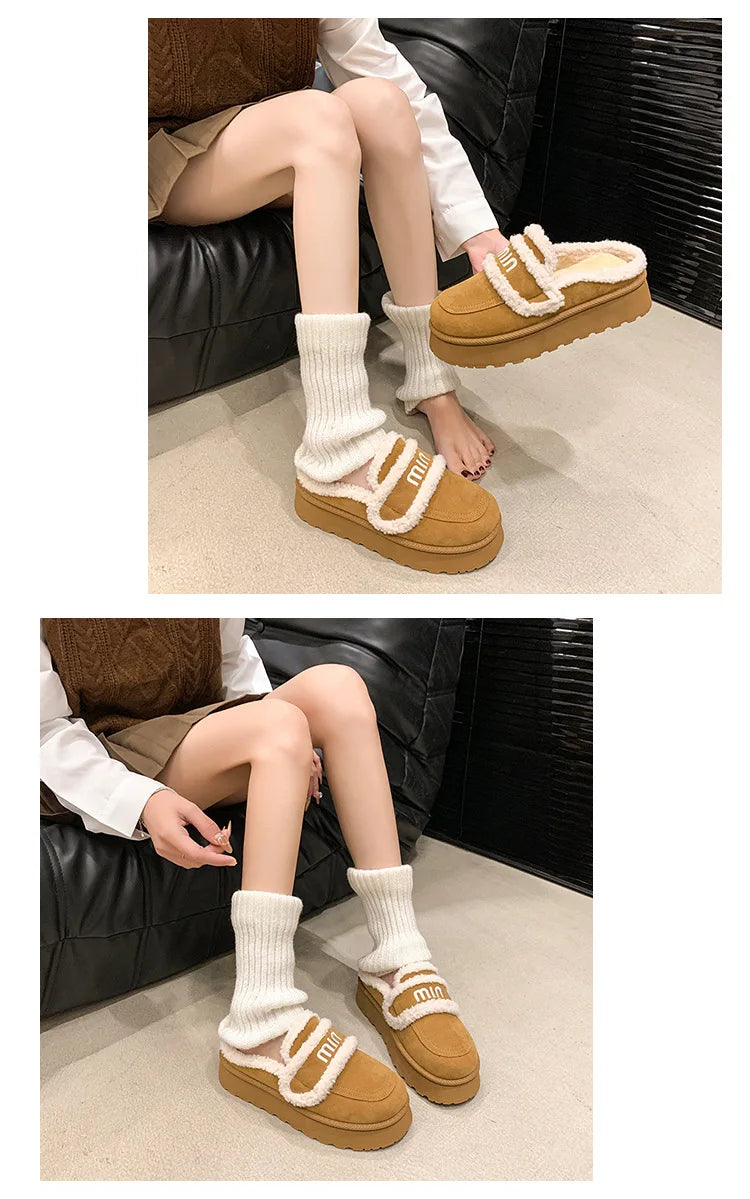2024 Autumn/winter new m letter Baotou cotton mop with pile pile socks senior sense casual style plus velvet