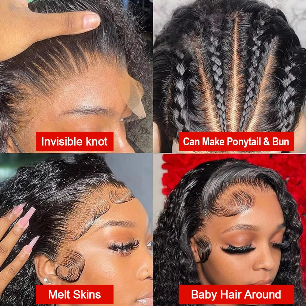 300% Density 13x6 13x4 Deep Wave Frontal Wigs Human Hair 40 46 Inch Curly Human Hair Wigs 360 HD Full Lace Frontal Wig For Women