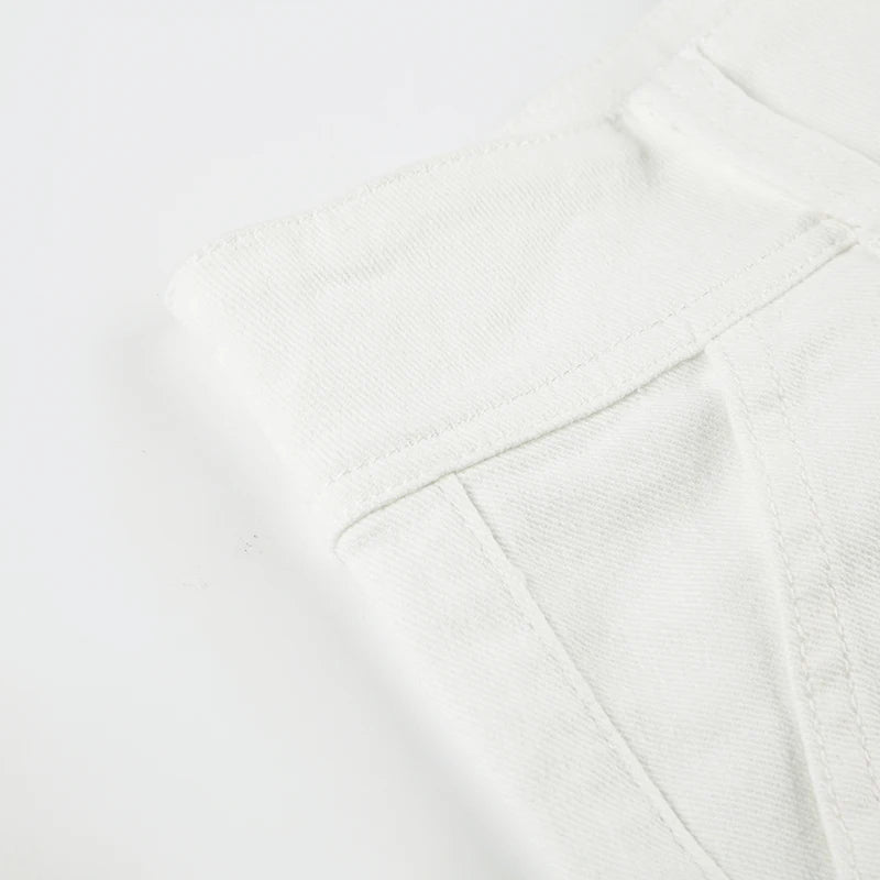 Y2K Women's Knitted White Shorts Pockets Sexy Low Rise Skinny Super Short Pants Streetwear Casual Summer Chic Basic Shorts Chic