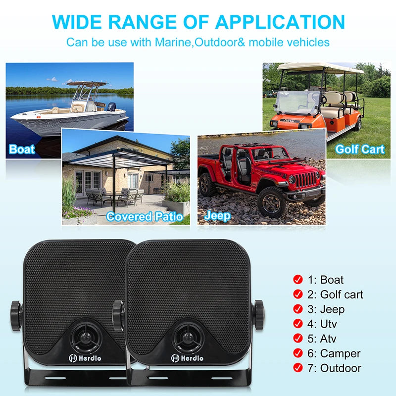 Herdio Waterproof Marine Speakers 100W 4 Inch Motorcycle Audio Speaker Heavy Duty Music Sound System For outdoor ATV UTV