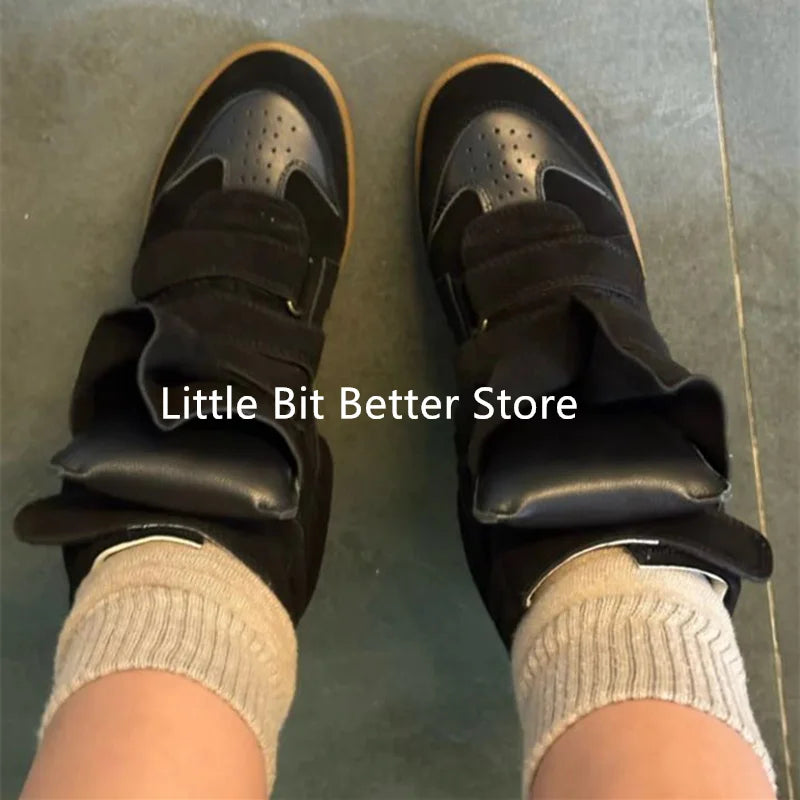 A Genuine Leather Casual Shoes Women's 2026 Summer Breathable Hollow Hidden Wedges Sneakers Hook Loop Trainers High Top