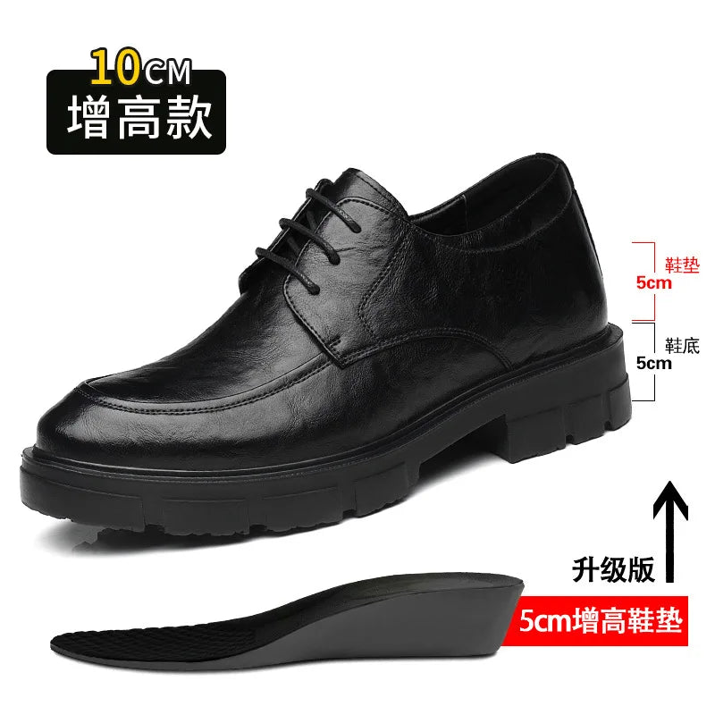 5 8 10 Cm Heel Leather Men's Dress Shoes Fashion Casual New Designer Cowhide Lace-up Platform Wedding Shoes for Man