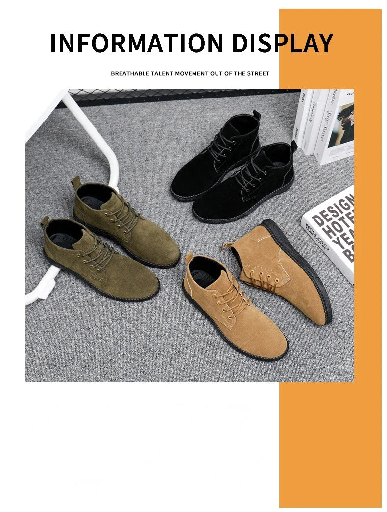 2025 New Men Shoes Luxury Suede Men Chelsea Boots Fashion Comfortable Lace Up Ankle Boots Outdoor Casual High Quality Men Boots