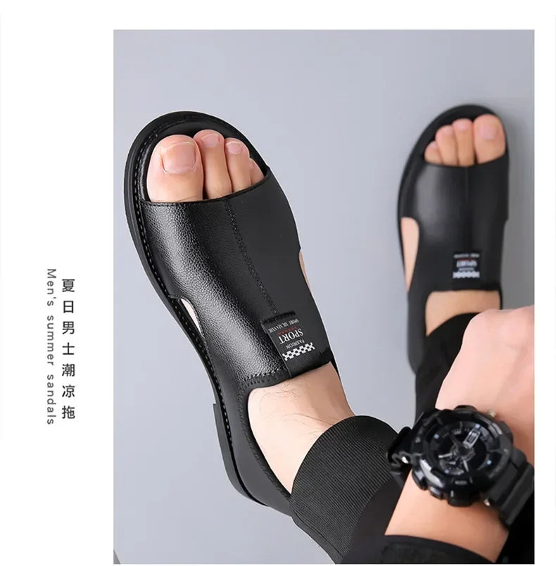 Sandals for Men Brand Casual Shoes Outdoor Fashion Men's Slippers Comfortable Beach Shoes High Quality Leather Man Flat 2025
