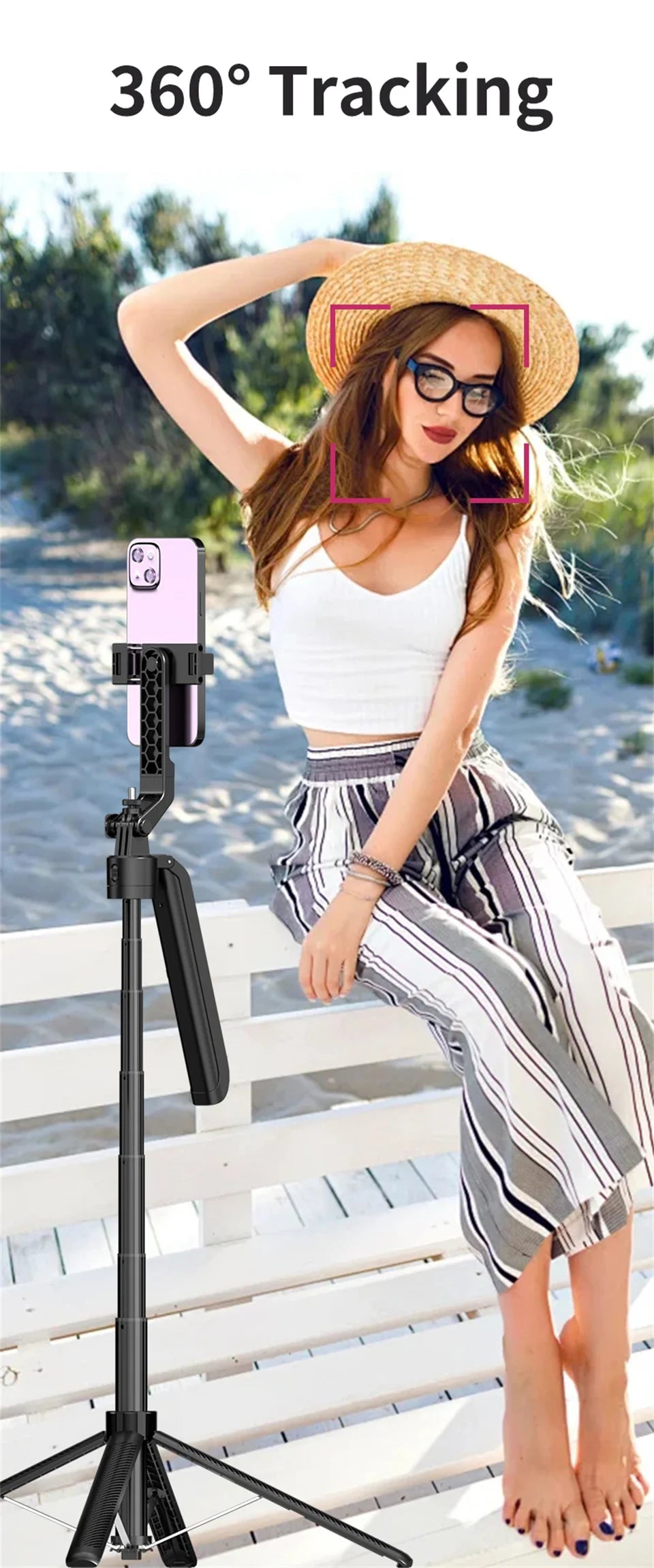 COOL DIER 2025 NEW Gimbal Stabilizer Wireless Selfie Stick Foldable Tripod Holder With Bluetooth Shutter Monopod For IOS Android