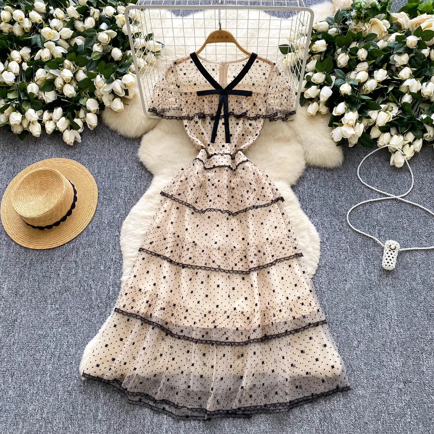 Ele Lace Splice Waist Cinched Me Dr Women's Summer New Sle Celebri Aosphere Super Fairy T Dr Skirt