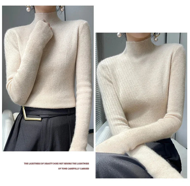 Female Slim Fit Women Sweater 2025 Autumn Winter Turtleneck Thickening Warm Soft Pullovers Ladies Solid Versatile Knitted Tops