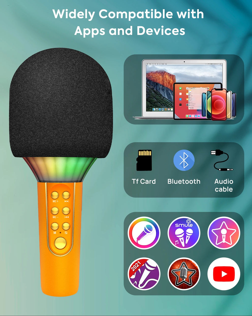 Karaoke Microphone Bluetooth Wireless Portable Home Singing Machine with Duet Sing/Record/Play/Reverb for Adult/Kid Gift