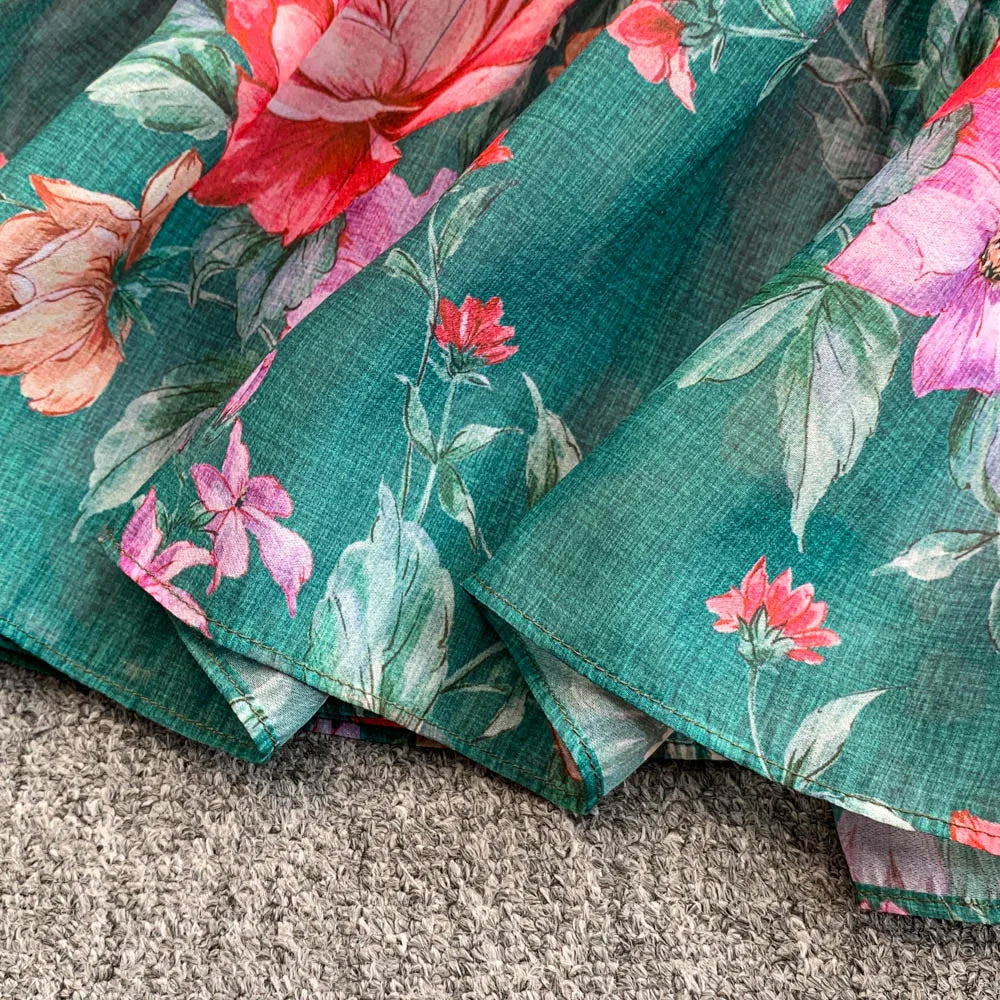 Ele Lace Splice Waist Cinching Long Dr Korean Sle Print Blouse Svel Midi Skirt High Waist A-Line Silhouette