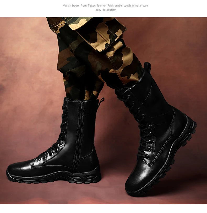 Genuine Leather Ankle Boots Men Outdoor Leather Winter Fur Warm Man Boots Army Hunting Boots for Men Shoes Casual Black Boots