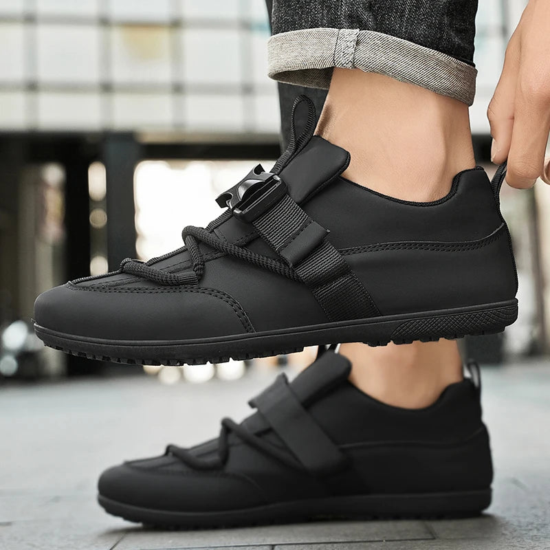 2025 Fashionable Men's Shoes Men Vulcanized Sneakers Leather Casual Shoes Slip-On Walking Travel Shoes Flat Bottomed Work Shoes