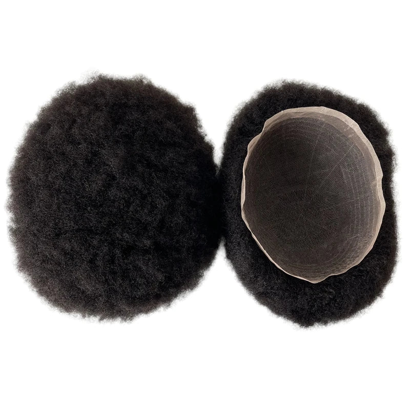 Indian Virgin Human Hair Replacement 6mm Root Afro #1b Black Color 8x10 Toupee Full Lace Unit for Black Men