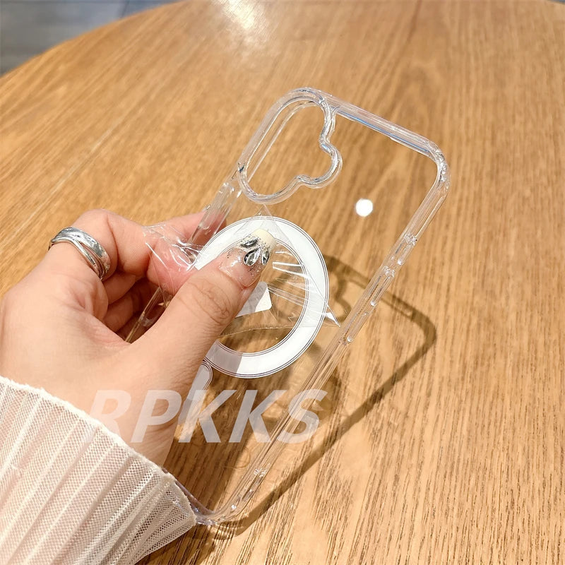 Transparent For Magsafe Magnetic Wireless Charge Case For iphone 11 12 13 14 15 16 17 Pro XS Max XR 16e 17 Air Hard Acryli Cover