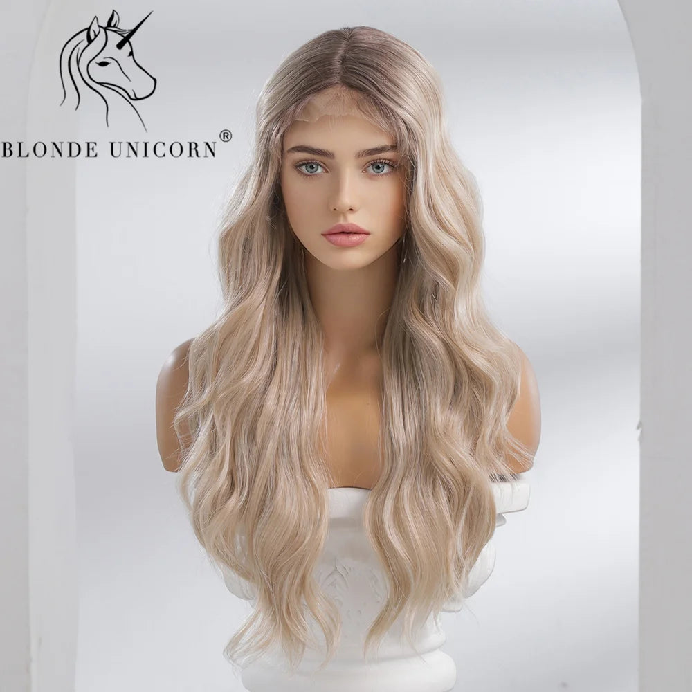 Blonde Unicorn Lace Front Wig Blonde Wave Wig Hair Synthetic Wigs for Black White Women Daily Party Cosplay Heat Resistant Hair