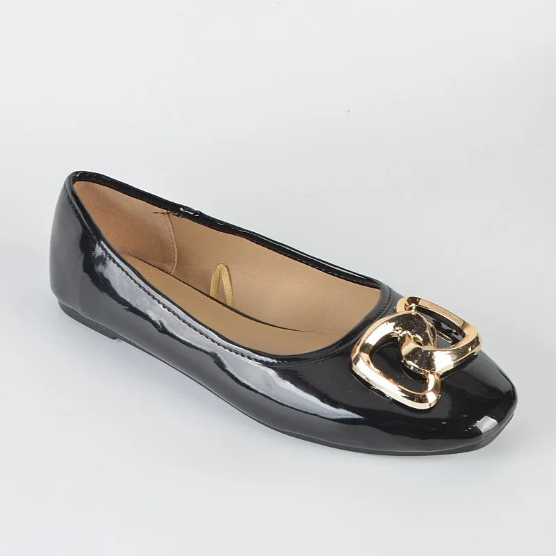 2024 Laidies Geometric Decoration  Comfortable Square Toe Flat  Casual  Spring Autumn Black  Patent faux leather Flat Ballerinas