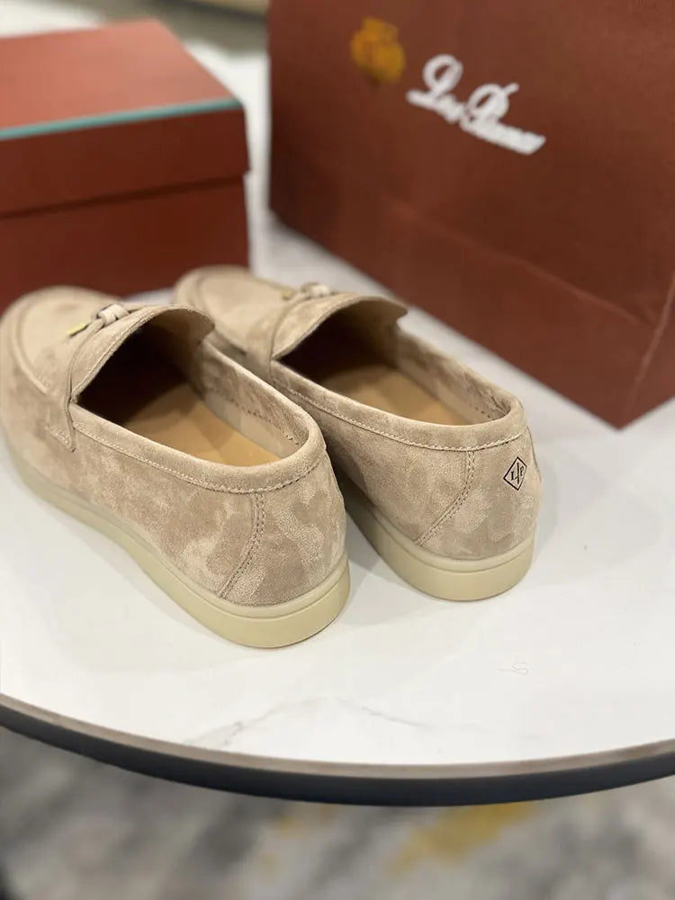 Summer Walk Genuine Leather Casual Slip-On Loers Women's Faion Single oes Comfortable round Toe Flat Heel All-Match Color