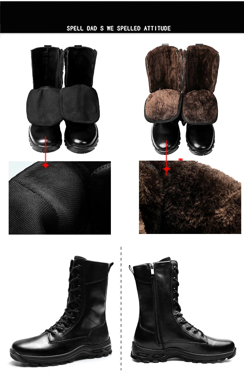 Genuine Leather Ankle Boots Men Outdoor Leather Winter Fur Warm Man Boots Army Hunting Boots for Men Shoes Casual Black Boots