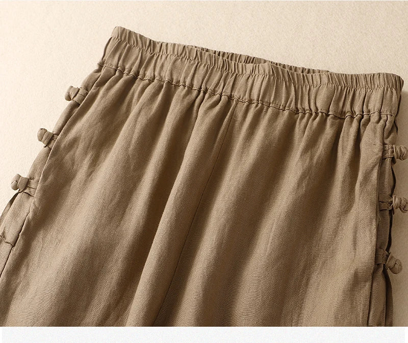 Japan Style Cotton Harem Pants Female Retro Buttons Casual Loose Ankle-Length Trousers for Women Pantalones Mujer