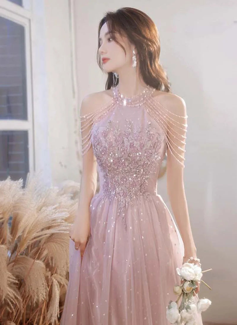 Luxury High Quality Pink Evening Dress 2025  For Prom Summer Autumn Temperament Socialite Senior Party Dress For Women
