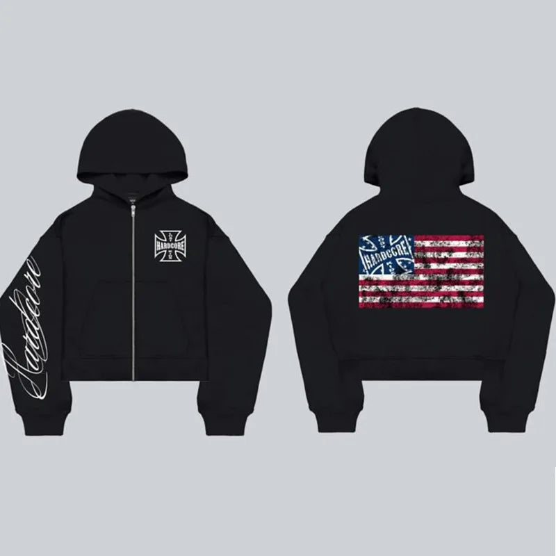American retro American style new fashionable street style personalized hooded jacket casual suit sweatshirt street wear