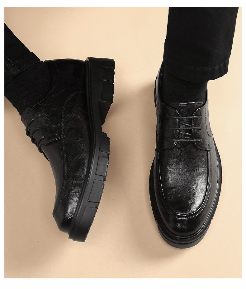 5 8 10 Cm Heel Leather Men's Dress Shoes Fashion Casual New Designer Cowhide Lace-up Platform Wedding Shoes for Man
