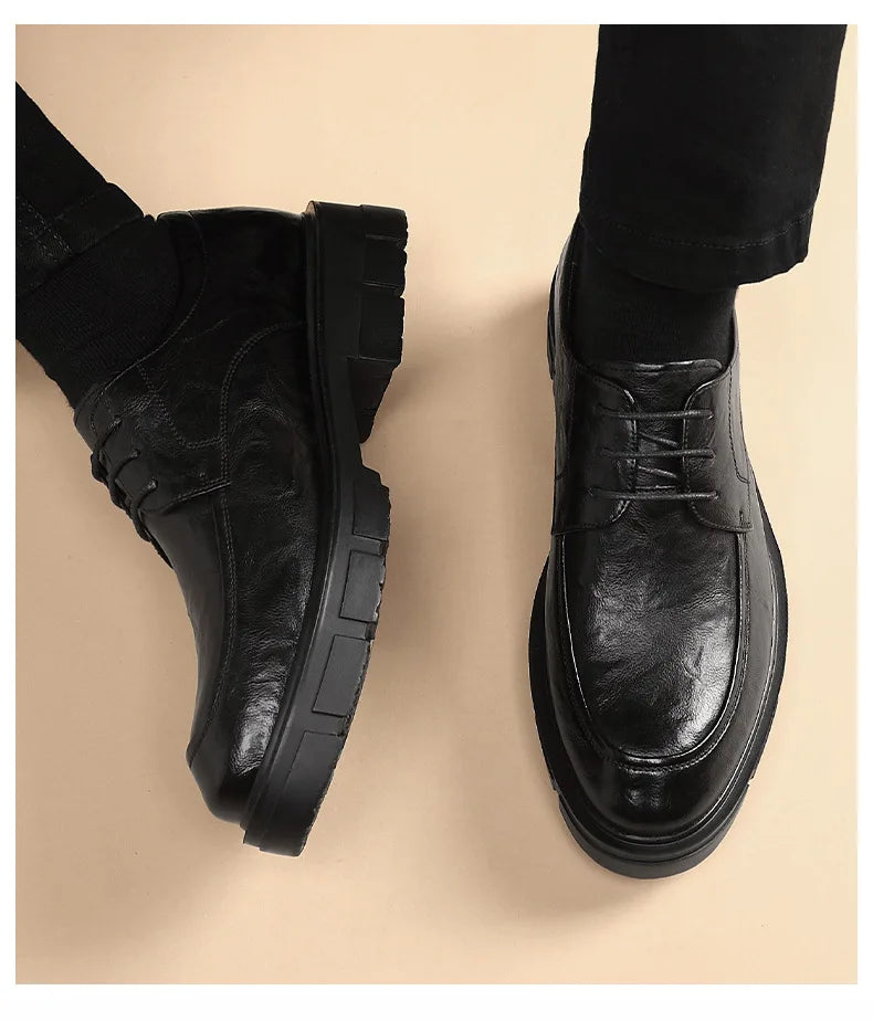 5 8 10 Cm Heel Leather Men's Dress Shoes Fashion Casual New Designer Cowhide Lace-up Platform Wedding Shoes for Man