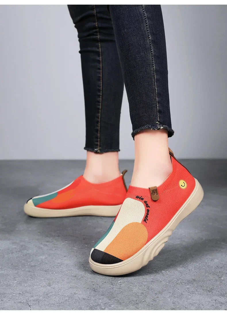 Spring and summer women's breathable knitted sports shoes, casual sponge shoes, lightweight mesh low top shoes  platform boots