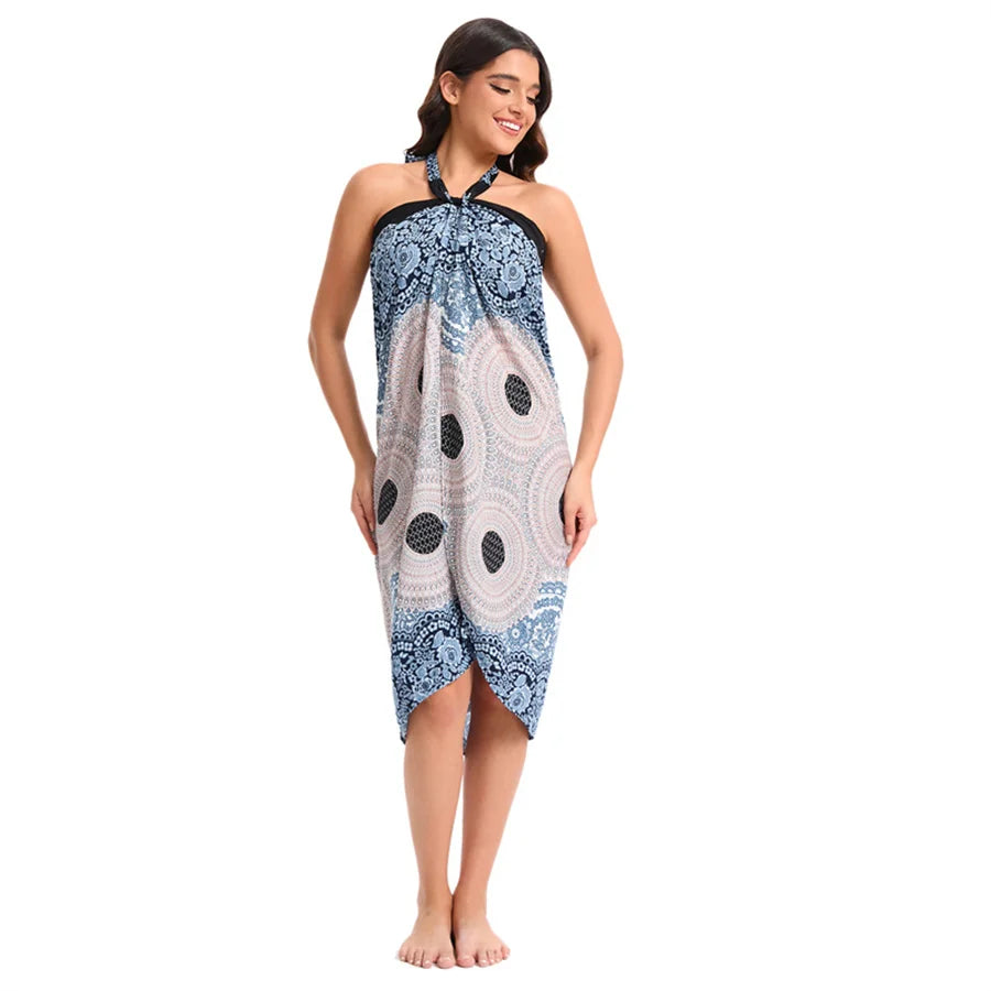 Women’s Boho Maxi Wrap Long Skirt Tie Up Beach Cover Up Dress Vintage Bohemian Adjustable High Waisted Holiday Rayon Dress