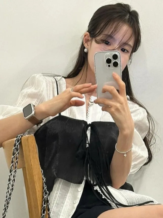 Chic Summer Loose ort Svel Vest Women's Faion Design Collar Tied Casual Versatile Layering Top Chinese Brand