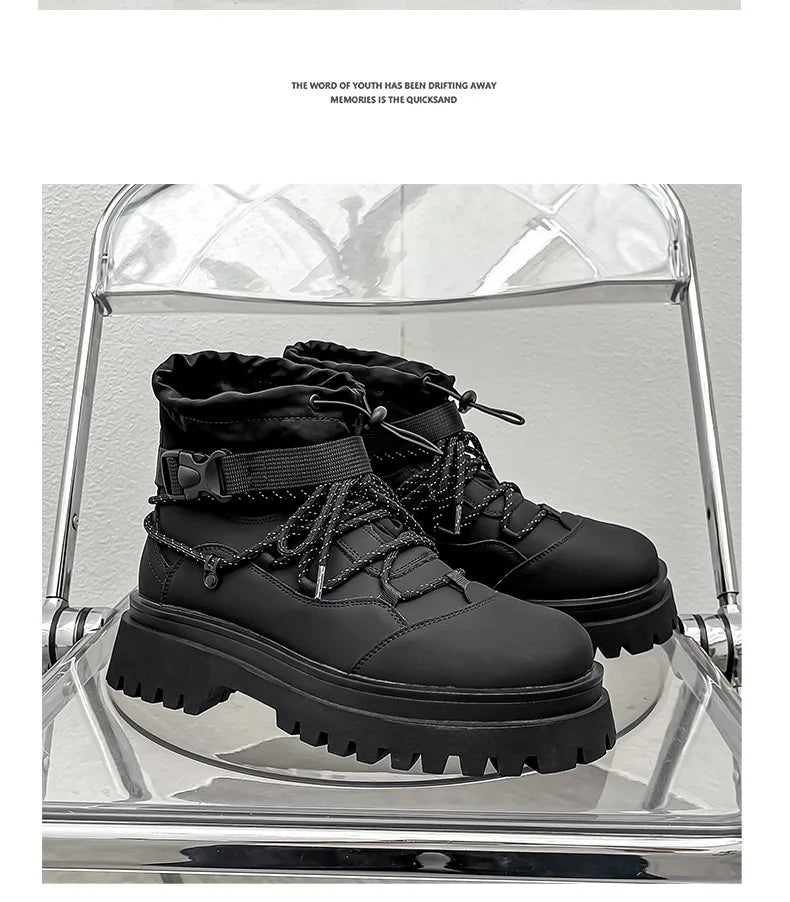 Men Platform Ankle Boots Fashion Personalized Strap Design Shoes Brand High Quality Motorcycle Boots Casual Outdoor Zipper Shoes