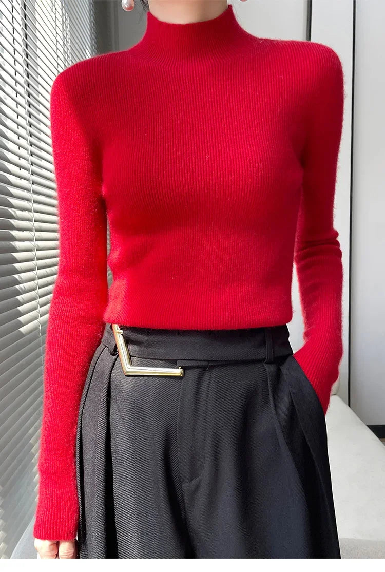 Female Slim Fit Women Sweater 2025 Autumn Winter Turtleneck Thickening Warm Soft Pullovers Ladies Solid Versatile Knitted Tops